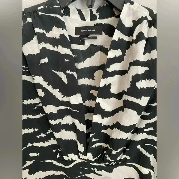 Isabel Marant Zebra Print Puff Sleeve Stretch Silk Minidress - Picture 4 of 7